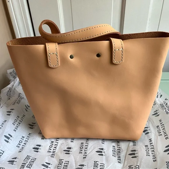 Portland leather mini crossbody tote in peach - Picture 2 of 7